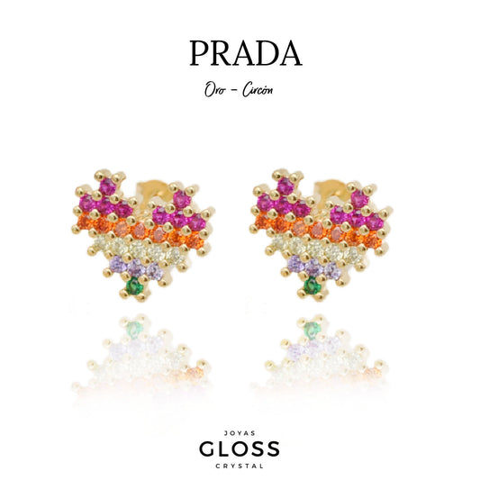 Aretes Prada Corazón Enchape Oro 18k.