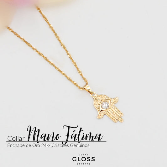 Collar Mano Fátima Oro Cristal Genuinos