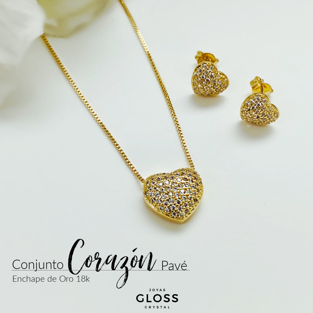 Conjunto Corazón Pave - Gloss Crystal