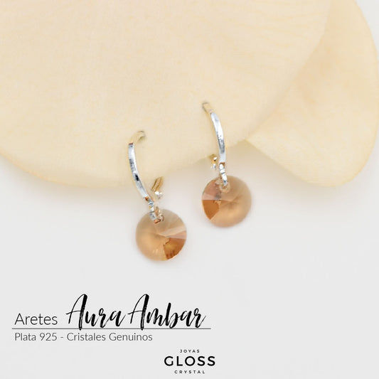 Aretes Aura Ambar Plata Cristal Genuino