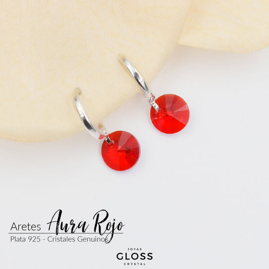 Aretes Aura Rojo Plata Cristal Genuino