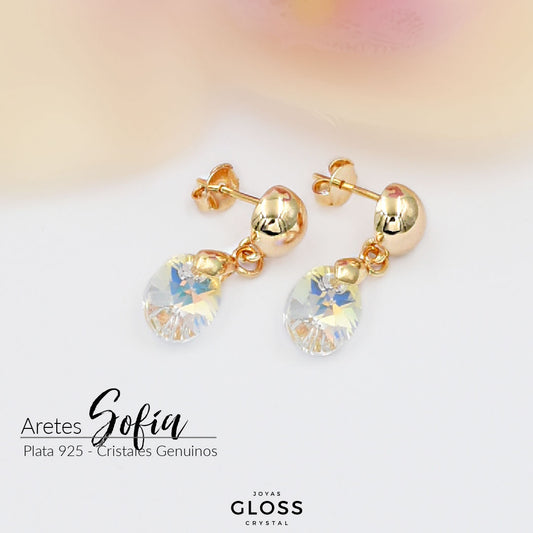 Aretes Sofía Tornasol Oro Cristal Genuino