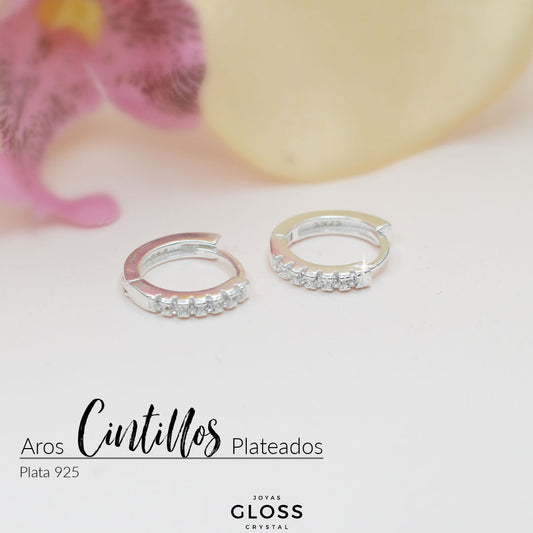 Aretes Cintillo Plateados Circón