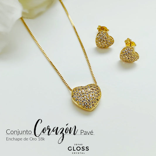 Conjunto Corazón Pave - Gloss Crystal