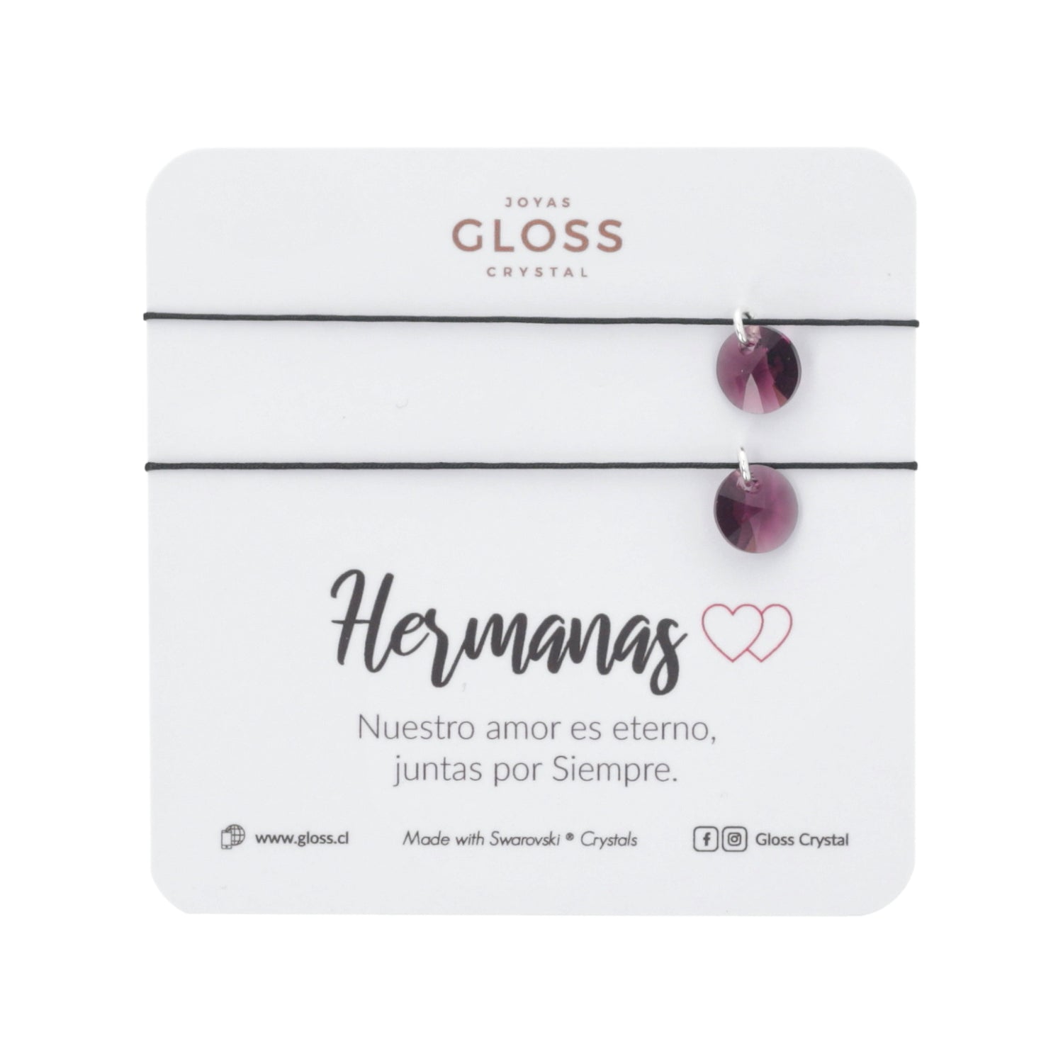 Pulsera Hermanas Morado Hilo Cristal Genuino - Gloss Crystal